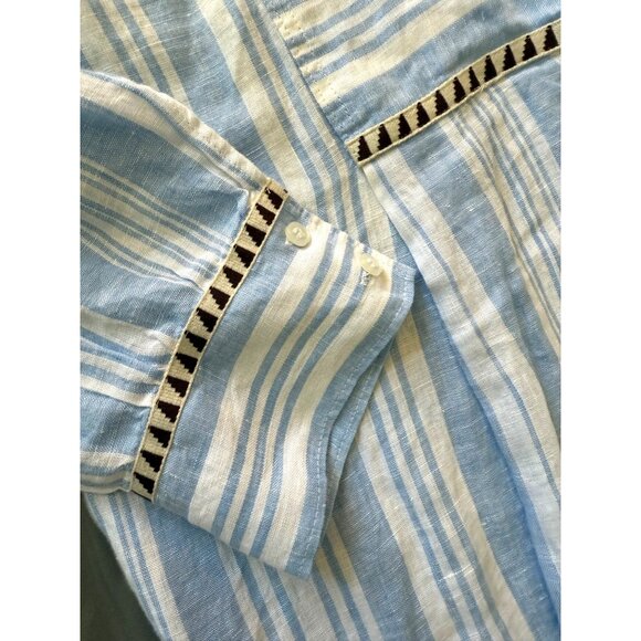 MEDIUM H&M Lemlem Blue Stripe Linen Shirtdress  Boho Beach Dress - Picture 6 of 13